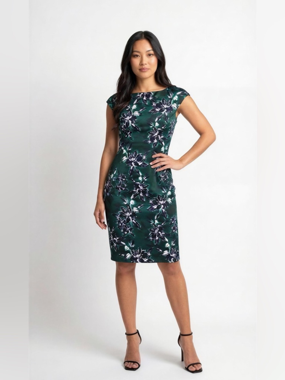 Wisp Green Sleeveless Floral Midi Dress Size 8